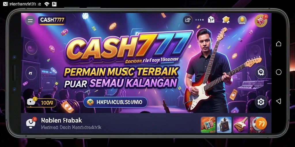 Screenshot utama CASH777 menampilkan gameplay musik yang penuh warna.