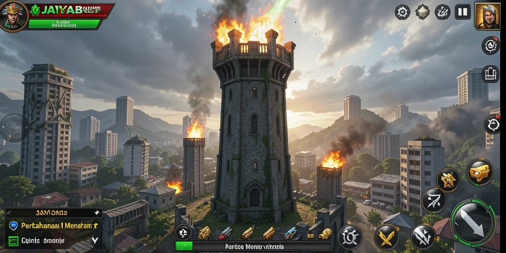 Tampilan gameplay seru dalam JAYABET, menampilkan strategi Tower Defense yang mendebarkan.