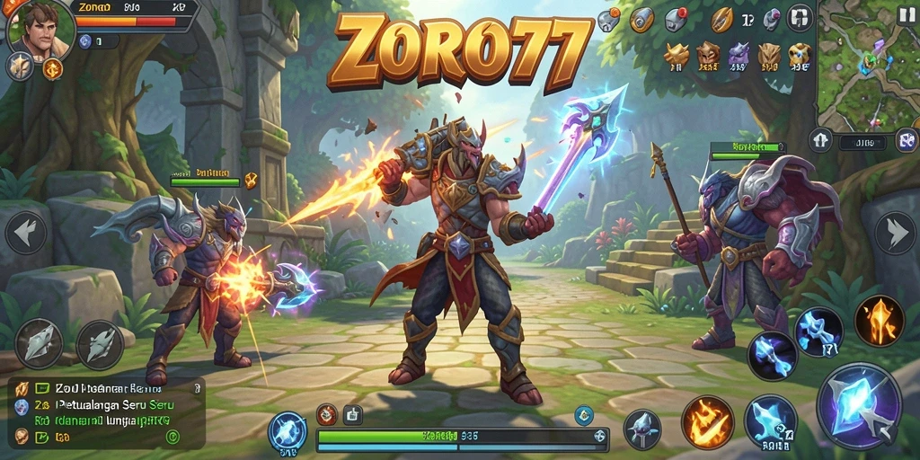 Tampilan gameplay ZORO77 yang menampilkan karakter petualangan RPG.
